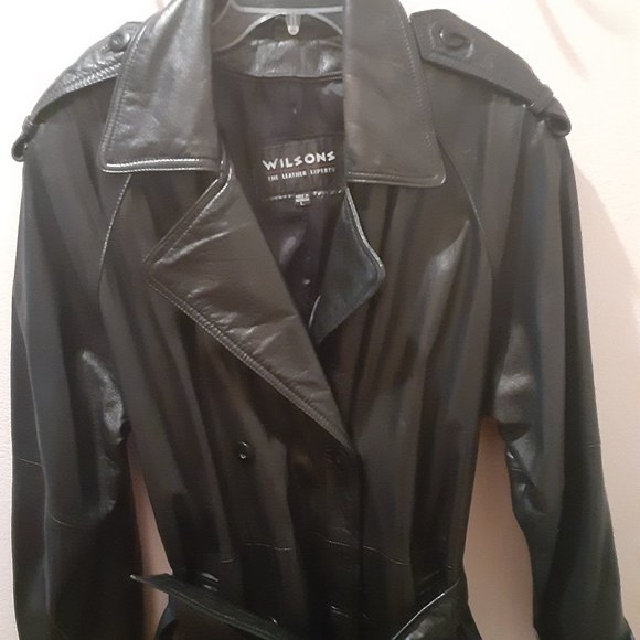 Wilson's Black Leather  Belted Trench Coat - Picture 1 of 3